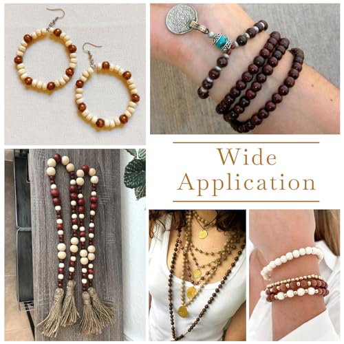 Natuurlijke ronde houten kralen, 6mm 8mm, Waxed Houten Losse Spacer kralen voor Rozenkrans Garland, Macrame, Ambachten, sieraden maken, 480Stuks 4