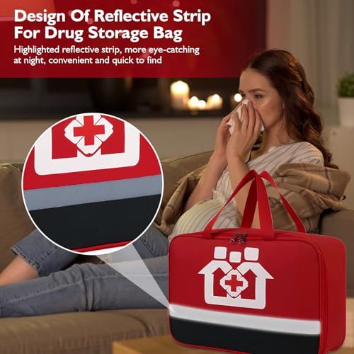 Red First Aid Bag, 36x25x13cm Medicine opslagzak, Lege, Portable Medicine Outdoor Travel reddingstas, Noodzak voor reizen, EHBO-tas voor buiten, Camping, Wandelen, Werk thuis, Rood, Modern 5