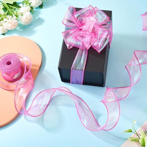 10m Iridescent Sheer Organza Ribbon Pastel Schitterende Iridescent Chiffon Libbons voor Bouquet Wrapping Hair Bows Kralen Decoratie, Violet