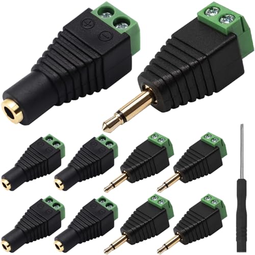 3,5 mm schroefklem verguld, 1/8" TS mono stekker tot 2-pins schroefklem met 1/8" TS mono stopcontact op 2-pins schroefklem, Balun soldeervrije converter met schroevendraaier