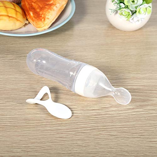 Graanvoederfles, 1Pc 90mL Siliconen peuter Voeden fles met lepel vers voedsel graan Squeeze Feeder Hot(White)