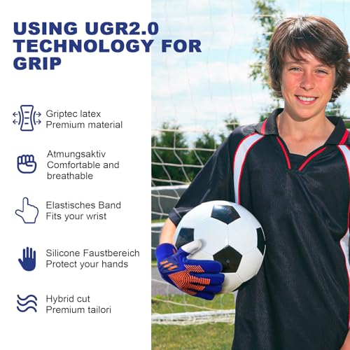 Jeugd Voetbal Goalkeeper Handschoenen Training Handschoenen met dubbele pols bescherming voor jongens en meisjes, maat 7 3