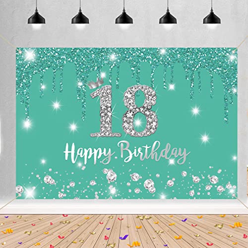 18e verjaardag meisje decoratie, 18e verjaardag Banner, 18e verjaardag stof teken poster 18e verjaardag achtergrond Banner verjaardag partij decoratie Cake Cake Banner Accessoires, Turquoise