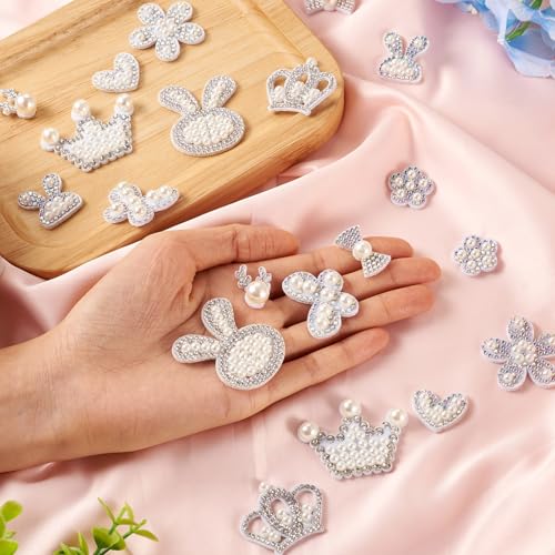 20 st Rhinestone & Pearls Kleding ijzer op Patch Konijn & Vlinder borduren Kleding Patches leuke Bowknot Crown Appliques Patches kostuum Accessoires voor hoeden shoes shirts jas rugzakken 5
