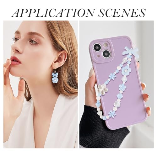 100g Diverse Acryl kralen Bloem Kralen Caps Bow Butterfly Heart Leaf Esthetic Craft Kralen Bulk voor armband sieraden maken, Cornflower blauw & White 4