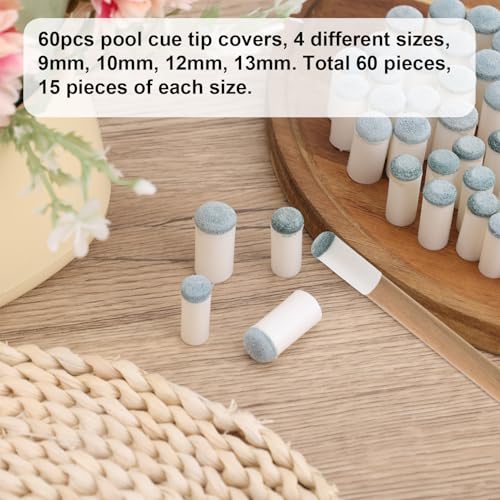 60Pcs Slip-On Pool Cue Dots, 4 maten Biljart Stick Sleeves Snooker en Pool Cue Point Reparatie Accessoires voor tafelonderhoud (9/10/12/13mm, 15S Per stuk) 3