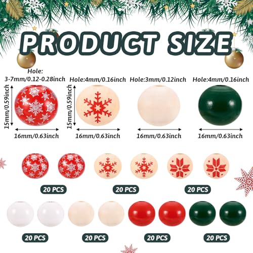140 st Geschilderd hout Ronde kralen met sneeuwvlok patroon 7 stijlen Groot gat Natural Houten Spacer Losse kralen voor Macrame ambachten DIY Sieraden maken van thuisfeest decoratie 3