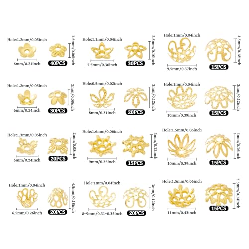 255 st Bloem Gouden Kralen Caps Hollow Bloem kralen Cone Bloem Spacer kralen Caps Diverse Gouden Bloem kralen Caps voor DIY armband oorbellen sieraden maken 3