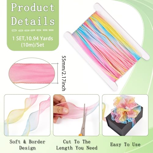 10m Polyester Iridescent Fishtail Ribbon Glittering Gradin Chiffon Libbons voor DIY Crafts Bow Wedding Bouquet Wrap Kranten Decoratie, Kleurrijke 4