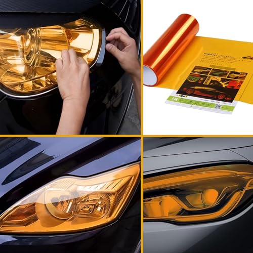 120 x 30 cm koplampfilm, getinte film, auto, oranje autofilm, zelfklevende koplampen, achterlichten, vinylfolie, transparante lampfilm, zelfklevend voor automistverlichting, achterlichten 4