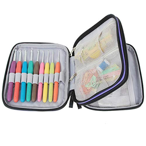 Gehaakte haakpotlood kast organizer breinaalden opbergzak rits draagtas met dubbele laag zakken, voor het dragen van breinaalden en andere accessoires, tot 20cm, paars, paars 4