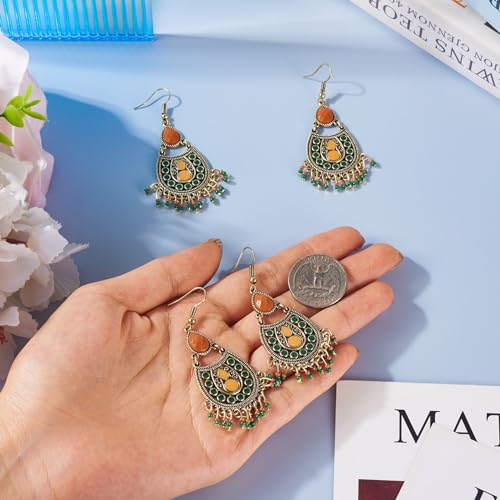 2 paar Vintage Dangle oorbellen Glazen Zaad kralen Teardrop Hook oorbellen Boheemse stijl Tibetaanse grote oorbellen Retro oorbellen voor vrouwen meisjes, glas, glas 4