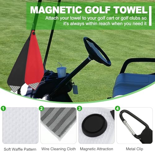 24"x16" Magnetische Golf Handdoek met Wire Cleaning Kleding, 2 Pack Microfiber Wafel patroon Handdoeken met Magneet en Clip voor Golfkarren Clubs Golf Gear, Zwart/Wit 3