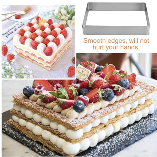 Vierkante cakering, Rechthoekige cakevorm, verstelbaar, Rechthoekige cakevorm met verdelers, verstelbaar van 28-53 cm x 18-34 cm, voor koekjes, Mousse cakes, gebak (10 cm) 5