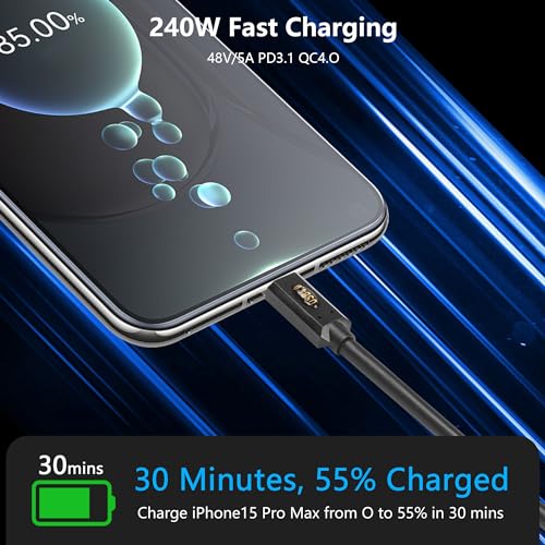 240W USB-C naar USB-C kabel, 40Gbps snelle gegevensoverdracht, USB-C oplaadkabel, compatibel met alle digitale apparaten met type C verbinding