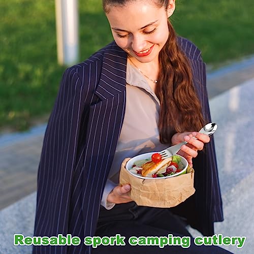 Göffel Camping Bestek Herbruikbare Sport Roestvrij staal Portable Travel Bestek met Bestek Bag voor Picknick, Outdoor Reizen (Groen
