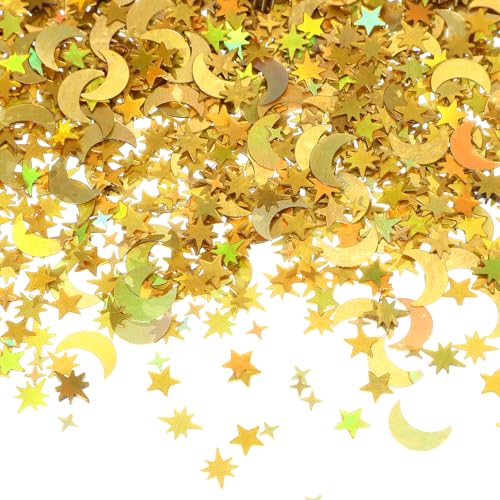 60g Star Confetti, 0,4 Inch Glitter Star Moon Tabel Confetti Twinkle Metallic Foil Sterren Sequins Sprinkles voor feest kerst decoraties DIY verjaardag bruiloft, goud