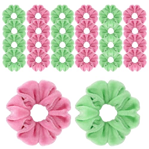 24 st Green and Pink Scrunchies, Gold Velvet Headbands Evil Theme Soft Stretchy Headbands for Ladies Die for Fans of Crown and Witch