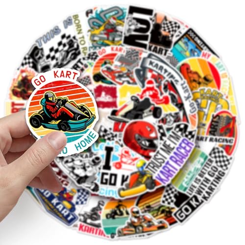 De Kart Stickers voor tieners en volwassenen, 50 stuks, Karton, Vinyl, Sticker Set, Auto, Motorfiets, Fiets, Skateboard, Snowboard, Bagage, Laptop, Koffer, Helm, Motorfiets, Computer 5