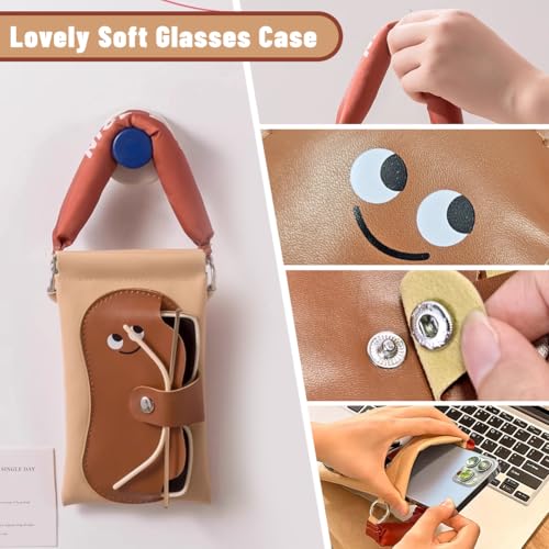 Zachte glazen geval voor vrouwen meisjes, schattige draagbare zonnebril geval 2-in-1 draagbare glazen telefoon zak voor buiten reizen 5
