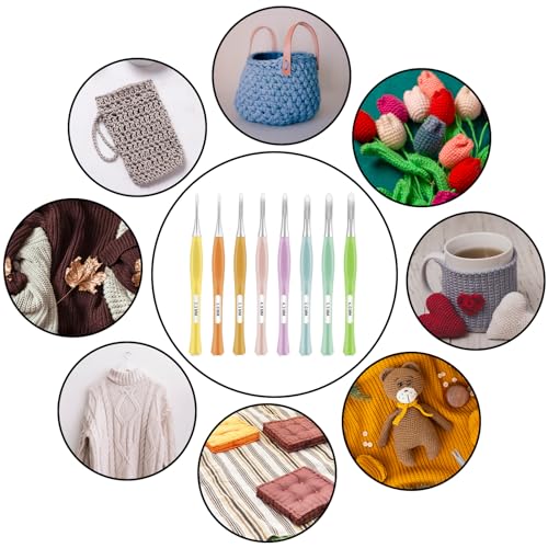 Haak haken gezet, 8 Stuk Ergonomisch Non-slip inline haak haken ingesteld voor beginners, zachte Grip, haak haken voor hoeden, handschoenen, sjaals, breien, DIY, 2.5-6mm (C-J) 5