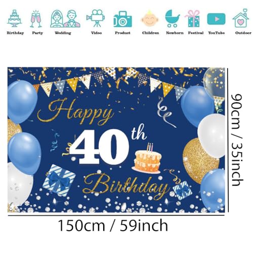 40e verjaardag decoratie mannen/vrouwen, 40e verjaardag Banner blauw, 40e verjaardag stof sign poster, 40e verjaardag achtergrond Banner Man verjaardag partij decoratie