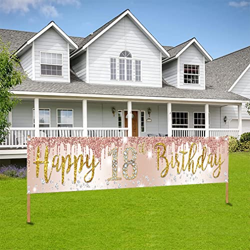 18e verjaardag decoratie voor meisje, schattig 18e verjaardag banner roos goud, stof teken 18e verjaardag poster, 18e verjaardag tuin banner voor meisjes verjaardag feest welkom teken tuin decoratie
