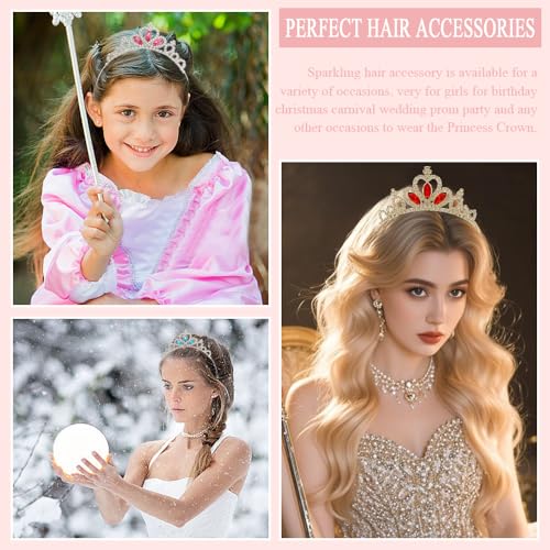 3 st Princess Crown Tiara Edelsteen Rhinestone Crown Elegant Rhinestone Crystal Tiara Sparkling haar accessoire voor meisjes voor verjaardag kerst carnaval bruiloft feest (3 kleuren) 3
