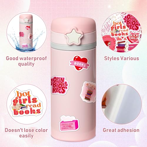 Pack of 60 Pink Book Stickers, Esthetische Stickers, Book Stickers, Book Stickers, Reading Stickers voor Laptops, Verzamelbare Albums, Waterflessen, Skateboards, Journaling 3
