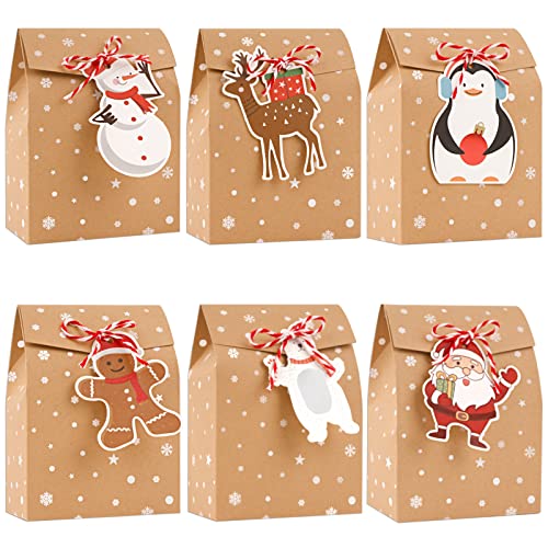 Verpakking van 24 kerstcadeauzakken gemaakt van kraftpapier met basis, geschenkzakken met houten clips en koord, papieren zakken voor kerstcadeauverpakking etc.