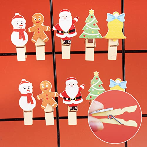 60 stuks Houten kerstclips, Decoratieve kerstclips met 6 stukken Jute Cords, Mini Clips, Kerstversiering voor fotolijst, Cadeau, Bags, Gastencadeaus 4