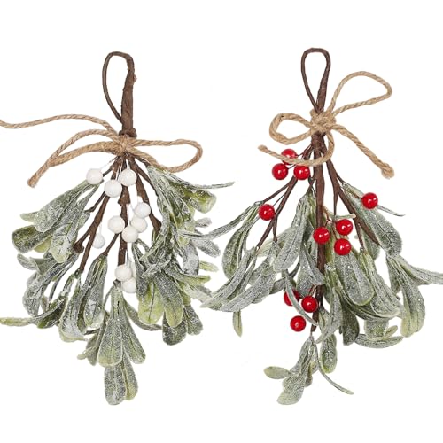 Kersttakken om op te hangen, kerstdecoratie met bessen, kunstmaretakstelen met glitter, hangende inrichting, wit