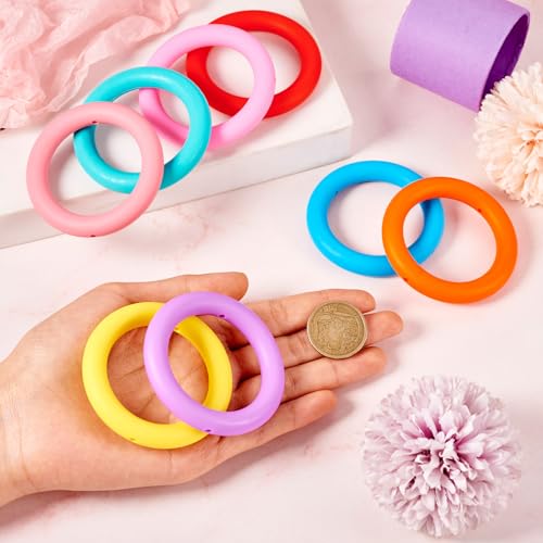 8 stuks siliconen kralen ringen 65 mm O-ring groot gat rubberen kralen 8 kleuren ring brandpuntframe siliconen pedanten voor doe-het-zelf ketting sleutelhangers opknoping ornamenten 5