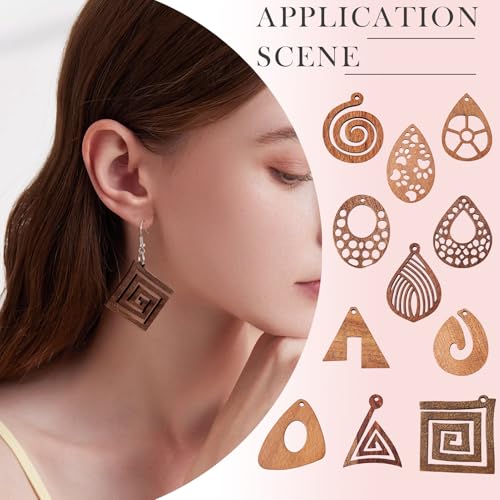 22 st. Natuurlijke houten bedeltjes Teardrop Oval Rhombus Dangle Charms Bruin Houten Hangers met Jump Rings Oorbellen Hooks voor Craft Ketting sieraden armband DIY, Hout, geen edelsteen 3
