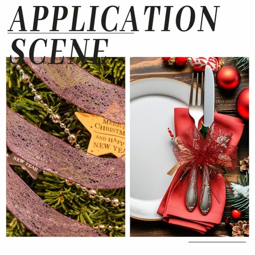 Sparkling Glitter Mesh Ribbon, 6,3cm brede bedrade rand Kerstlint Sparkling Stof Ribbon voor Home Decor, Bow, Gift Wrapping, Naaiaccessoires, Rood 5