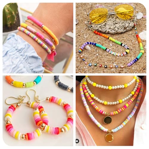 Polymeerkleurralen, Heishi-kleurralen, 6 mm, platte ronde kleuren voor doe-het-zelf Hawaiiaanse armbanden, oorbellen, sieraden maken, geel 4