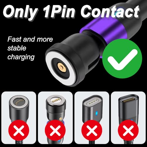 1 Pin Magnetische Charging Kabel, 540° Rotatable USB C Magnetisch Telefoonlader Kabel met LED-licht (2m+1m), met Type-C Magnetische Tips 3