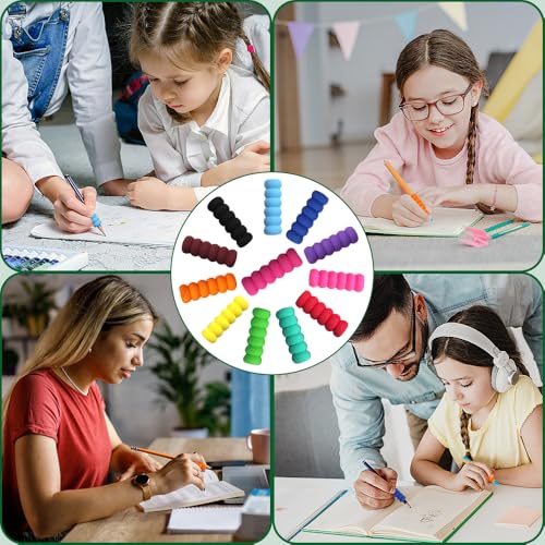 24 Stuks Potlood Handvat Potlood Grips voor kinderen, Gekleurde Sponge Line Potlood Gripper Pads, Schrijven Aids voor Relieving Fingers, Foam Potlood Grips voor kinderen en 3