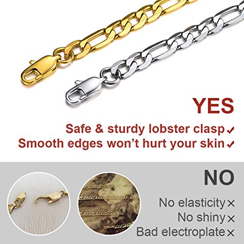 Juwelier Figaro ketting 4mm/6mm/9mm, 316L Roestvrij staal Link voor mannen en vrouwen, Hip Hop sieraden met Gift Box 36 46 51 55 61 66 71 76 76 76 CM, roestvrij staal, diamant 5