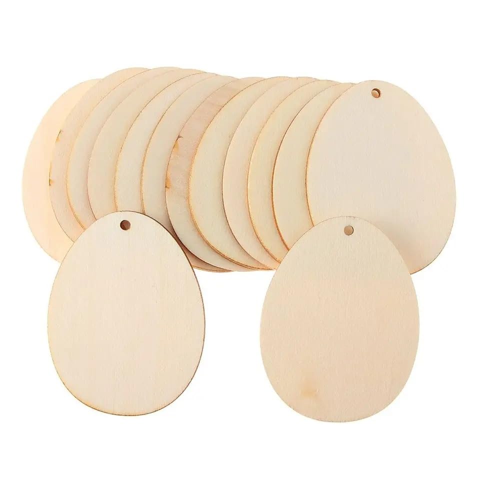 40 stuks Pasen ei decoratie met koord DIY ambachten voor het schilderen, houten hanger voor kinderen, paaseieren 5