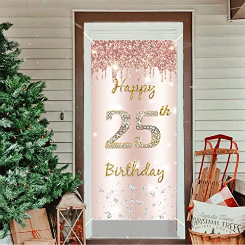 25e verjaardag vrouw decoratie, rozengouden deur decoratie, stof sign deur hangen poster, 25e verjaardag achtergrond Banner Party welkom ondertekenen 4