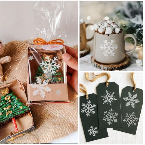 225 stuks Silver Snowflake Stickers Zelfklevende Star Sticker Kerst Transparant Ideale labels voor kaarten maken Scrapbook Holiday Envelope Seal 5