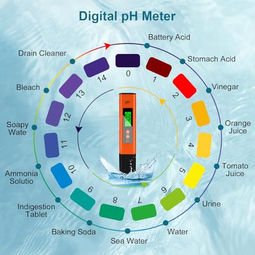 pH-meter, digitale pH-meter, pH-meter, waterkwaliteitmeter, LCD-weergave met groene achtergrondverlichting voor zwembad, Spa (oranje) 4