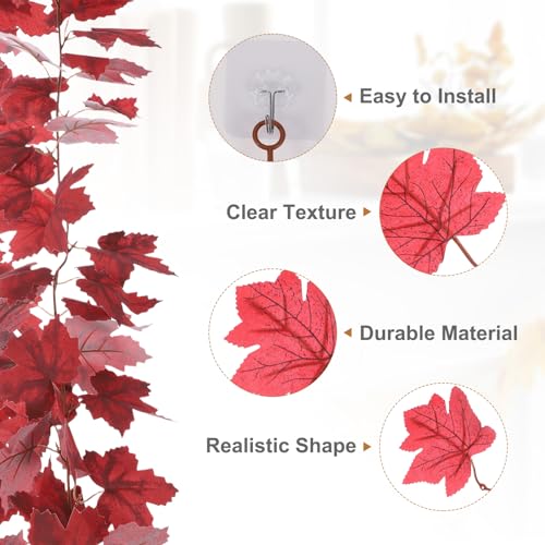 Herfst Garlands 6" / stuk, 2st Kunstmatige herfst Garlands Maple Leaves Garland Hangen Vines blad decoratie voor thuis bruiloft open haard partij, rood 3