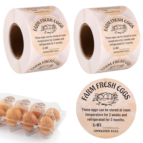 1000 Stuks Datumstickers voor Scharraleieren, 5cm Ronde Zelfklevende Etikken Ongewassen Eierdozen Verpakkingen voor Kleine Bedrijven en Boerenmarkten
