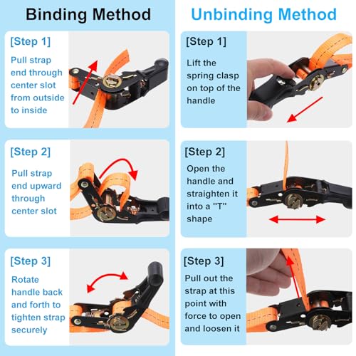 Bootaanhanger Spiegel Lashing Straps 1"x5', 1750lbs Breaking Strength Ratchet verstelbare riemen met S Hook voor Marine Trailing Boot varen, Oranje 5