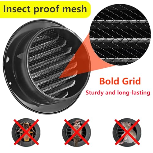 1PCS Wall Grille Grille, 100mm luchtventilatie Duct Cover, 304 roestvrij staal, ronde wandventilatie Outlet met Insect Mesh, Air Vent Grille Cover, zwart 4