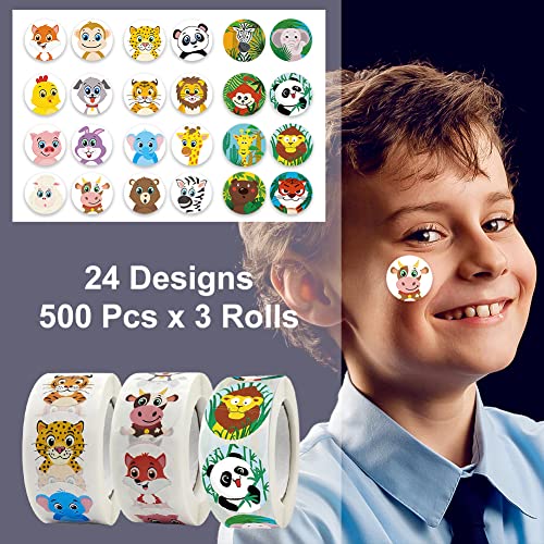 Dieren kinderen, 1500 stuks, schattige ronde dierlijke stickers, beloning stickers kindersticker set met 24 dierlijke ontwerpen, leraren, stickers, feest beloning stickers dieren 4