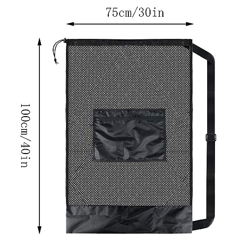 Mesh Drawstring Bag for Balls, Voetbal balzak met schouderband Mesh balzak Extra grote sporttas verstelbare schouderband duiken goederen Organisator zwart (76cmx102cm)