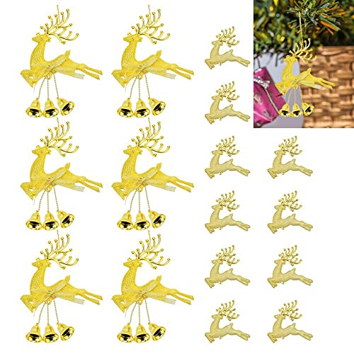 16 Stukken Kerst Decoratie Herten Kerstboom Decoraties Kerst hanger Boom Decoraties Rendier Gouden Kerstboom Hanger Elk Kerstboom Decoraties met Jingle Bell Gift 4